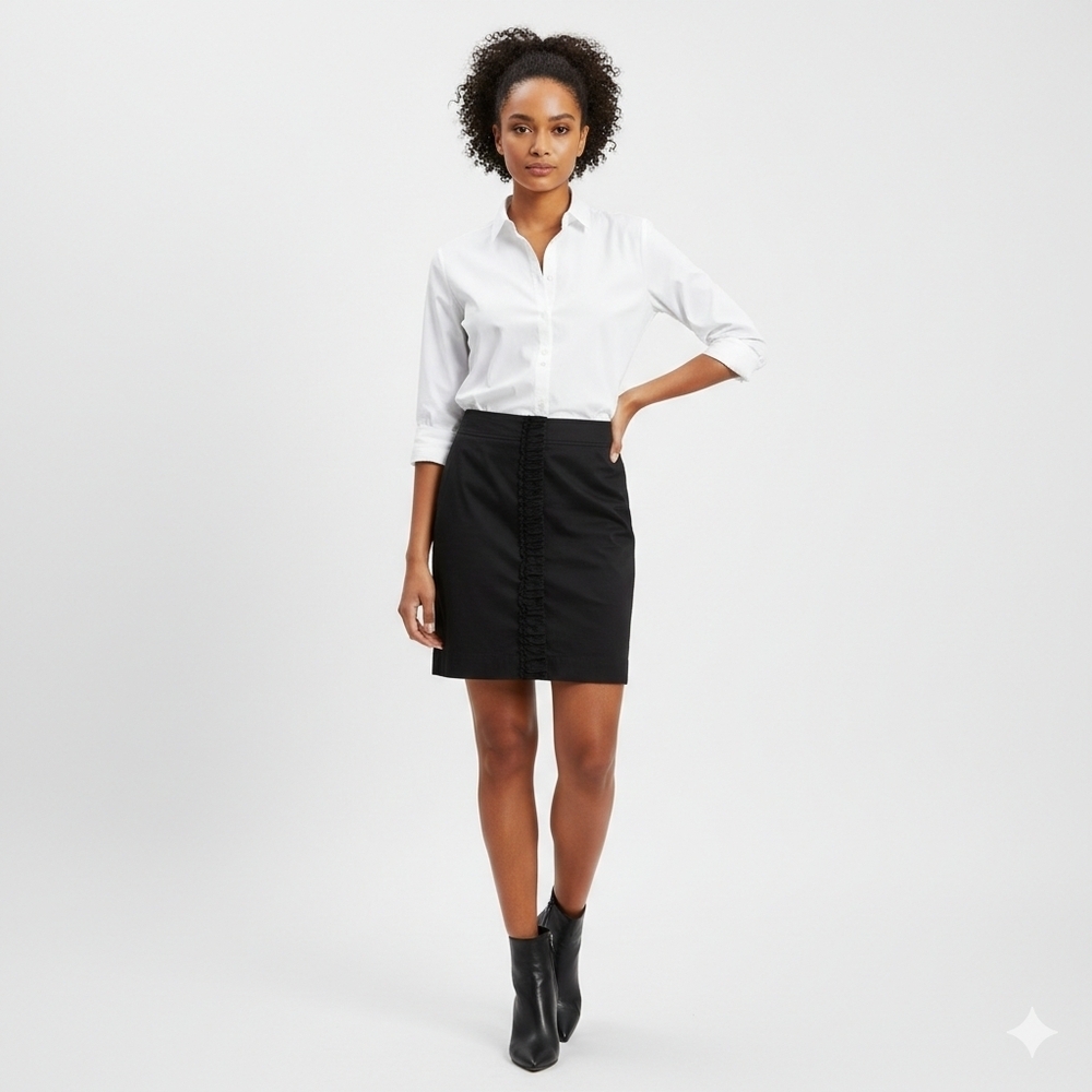 Talbots Black Pencil Skirt With Vertical Ruffle Size 18